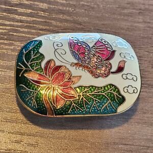 Vintage Cloisonne Butterfly Floral Scarf Holder or Bolo Tie Holder